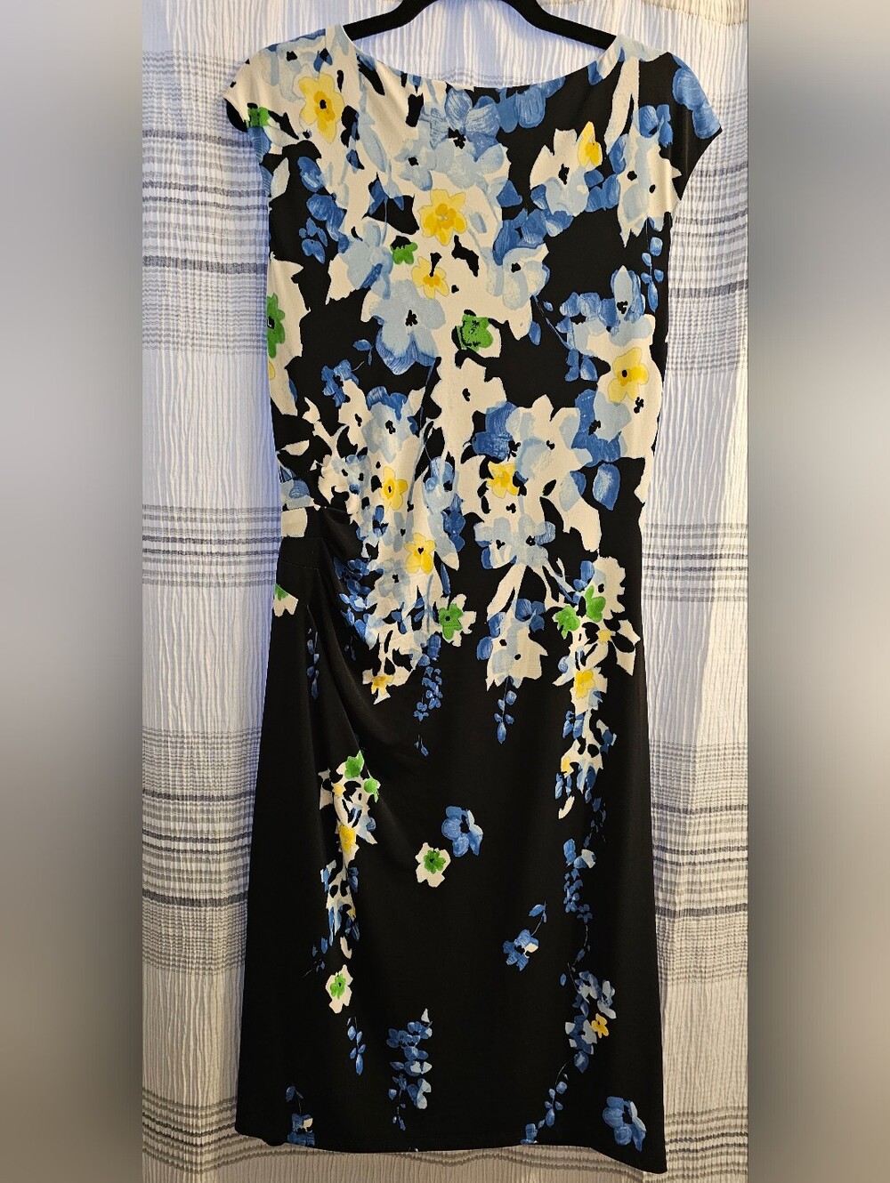 Ralph Lauren Black Midi Dress with Blue, White & Green Floral Print - Picture 2 of 4